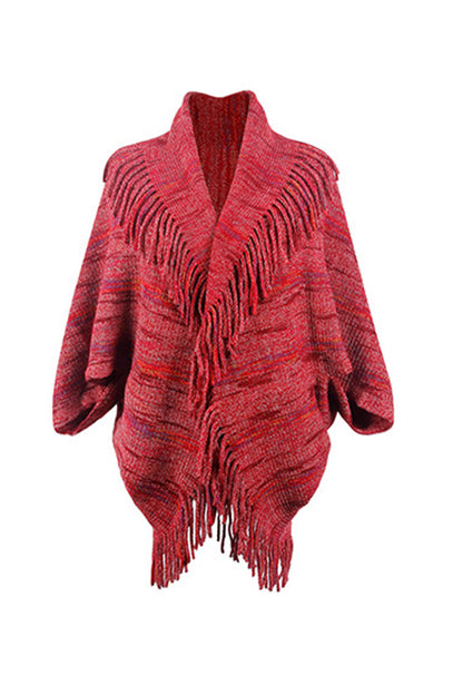 Fringe Detail Printed Poncho-Angel Casuals