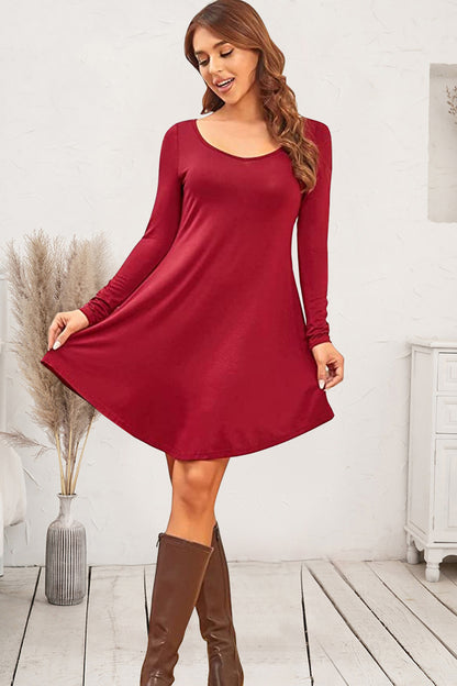 Round Neck Long Sleeve Mini Dress-Angel Casuals