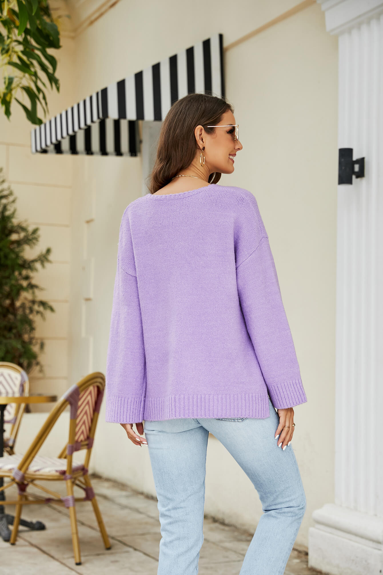 Drop Shoulder V-Neck Knit Pullover-Angel Casuals