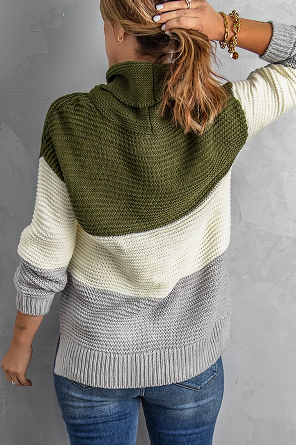 Color Block Turtleneck Long Sleeve Sweater-Angel Casuals