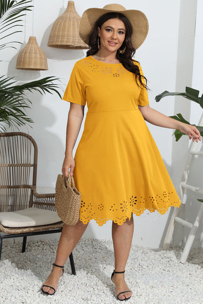 Plus Size Round Neck Openwork Dress-Angel Casuals