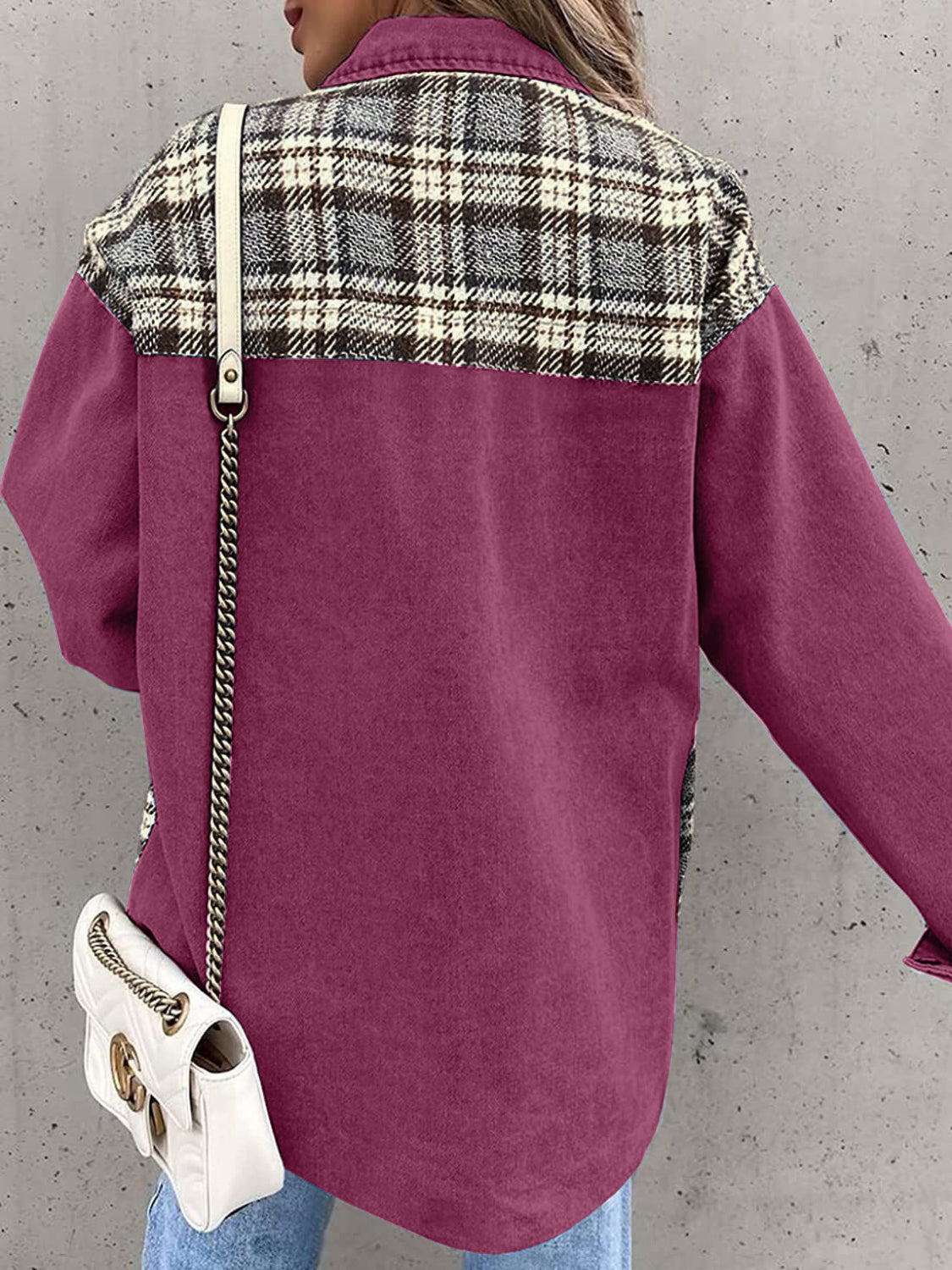 Plaid Button Up Dropped Shoulder Jacket-Angel Casuals