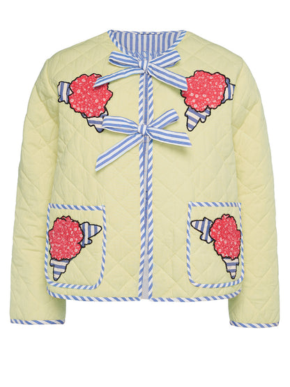 Embroidered Flower Tied Long Sleeve Winter Coat-Angel Casuals
