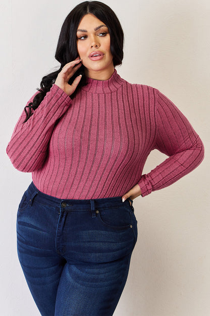 Basic Bae Full Size Ribbed Mock Neck Long Sleeve T-Shirt-Angel Casuals