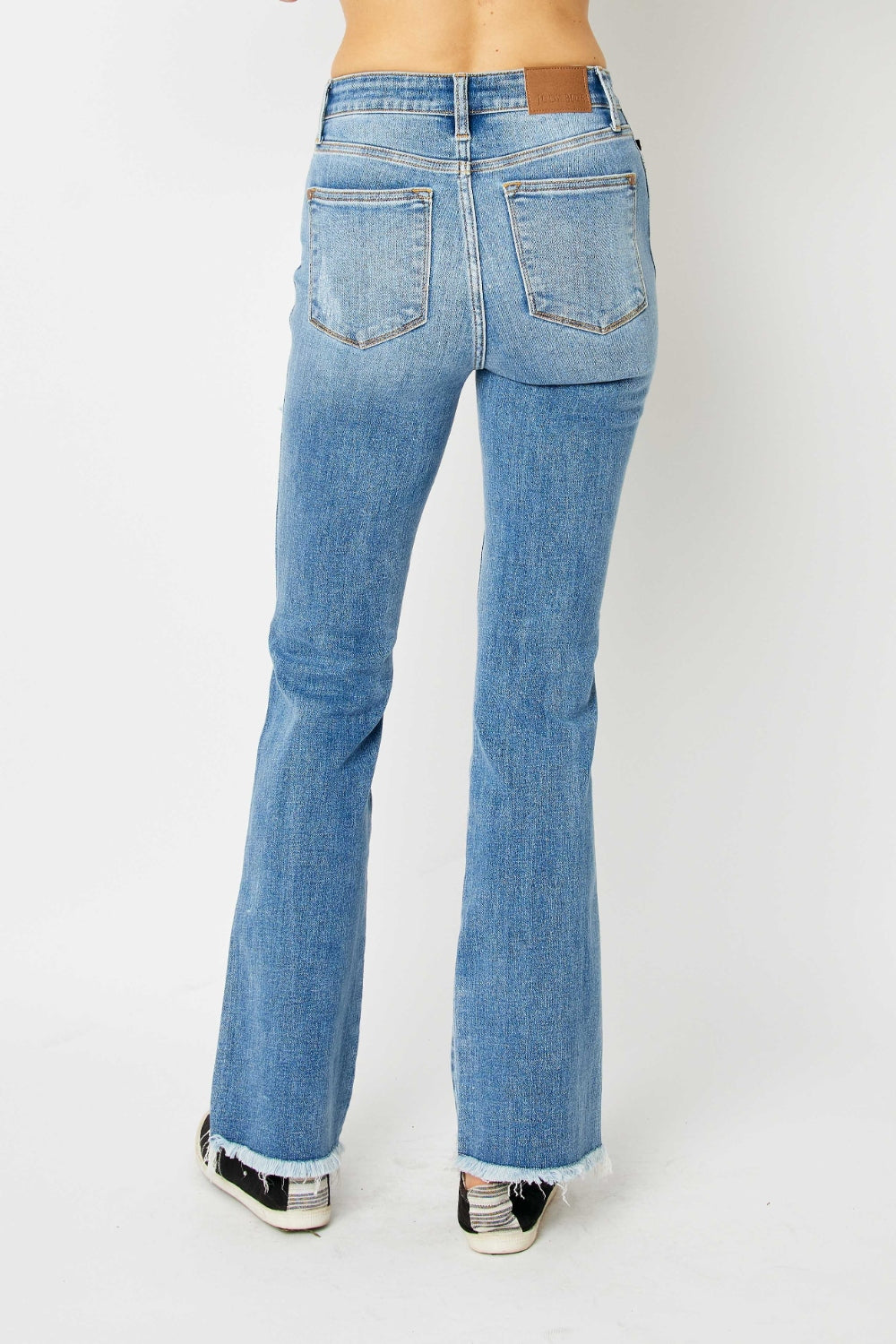 Judy Blue Full Size Distressed Raw Hem Bootcut Jeans-Angel Casuals