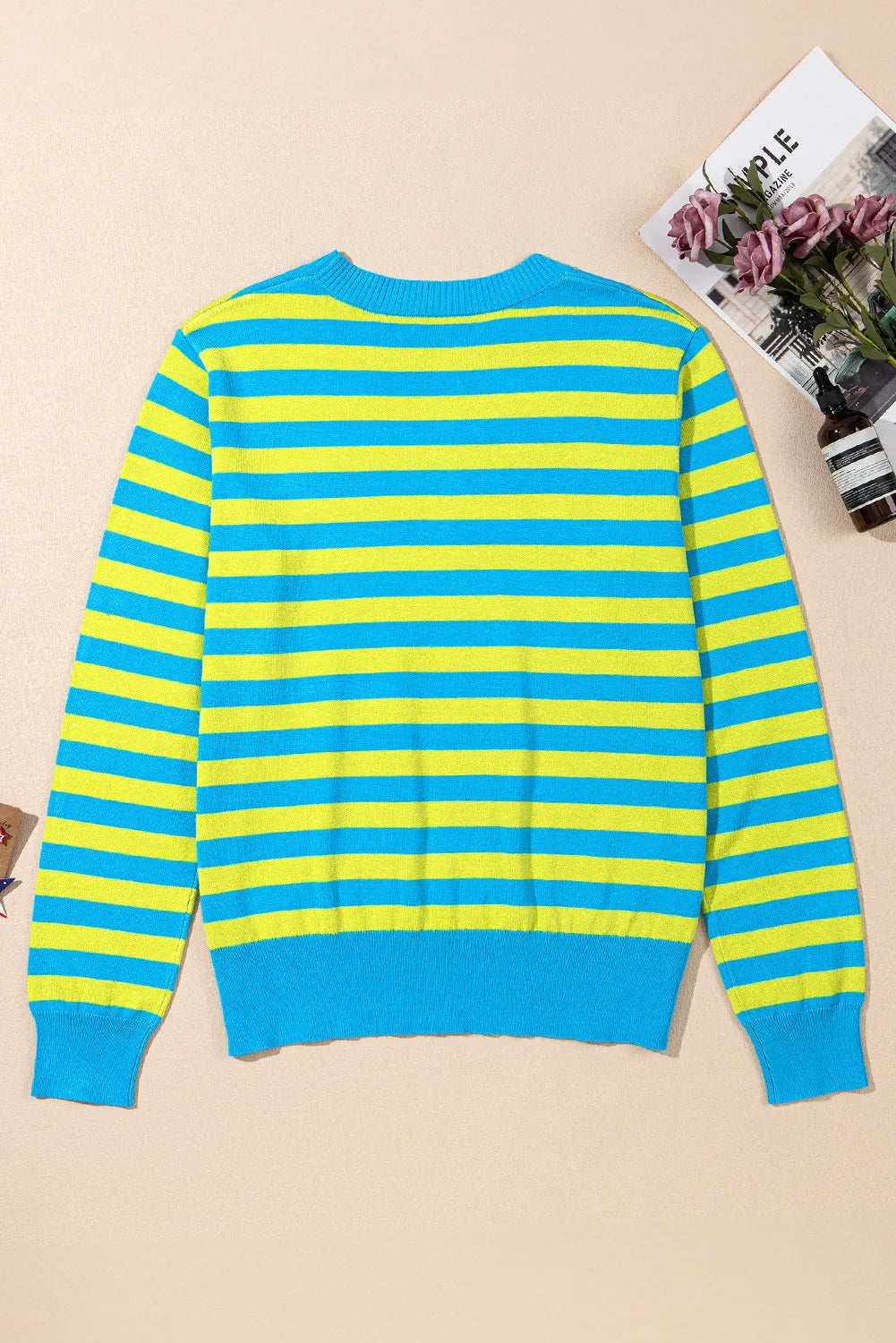 Striped Round Neck Long Sleeve Sweater-Angel Casuals