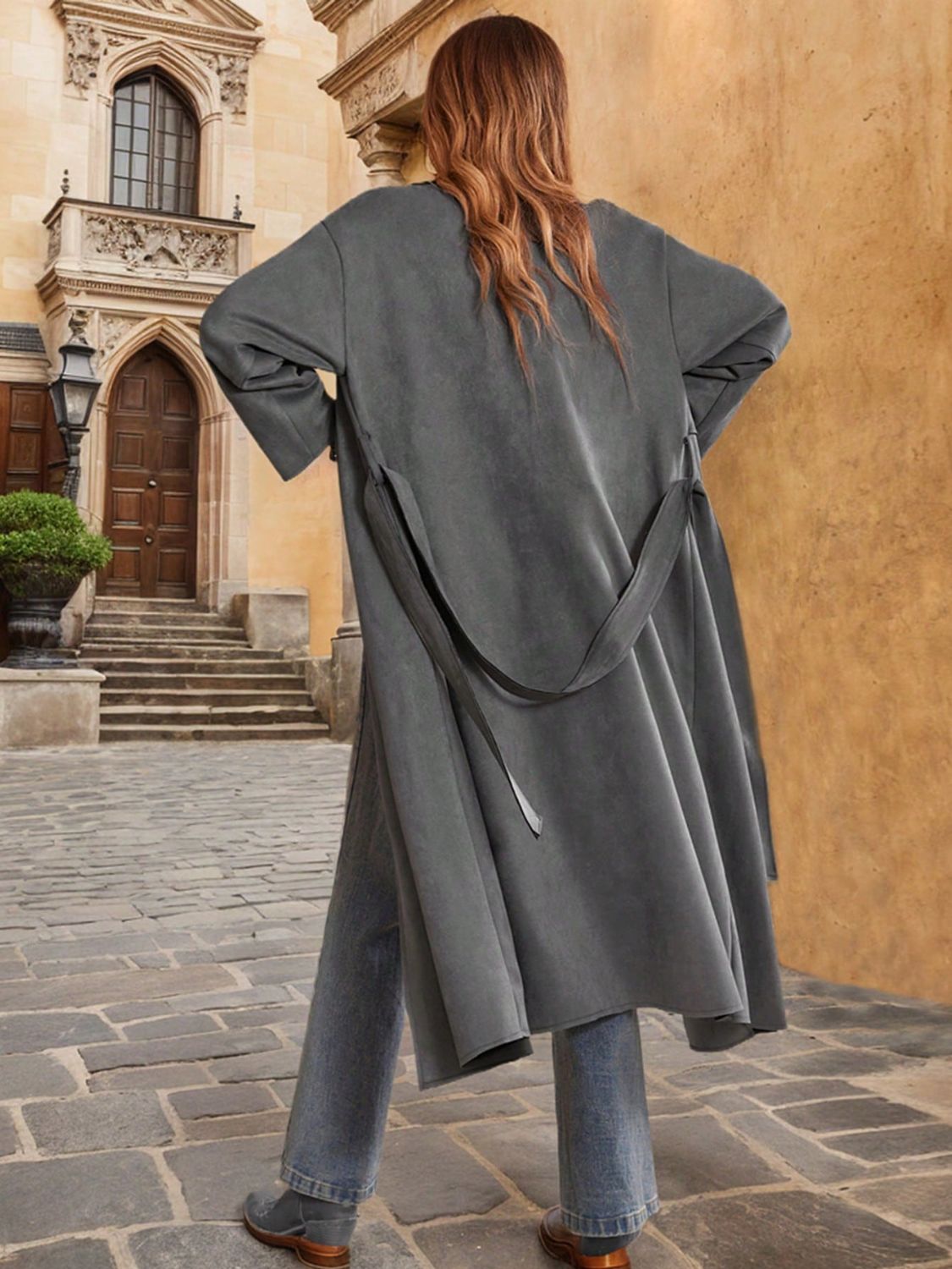Tie Waist Long Sleeve Coat-Angel Casuals