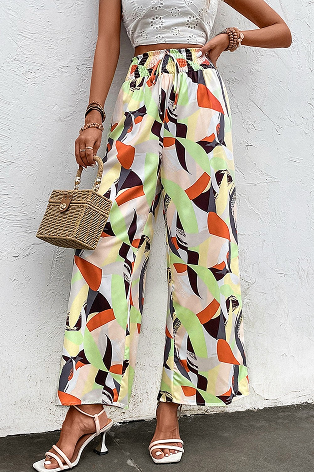 Printed Smocked Waist Wide Leg Pants-Angel Casuals