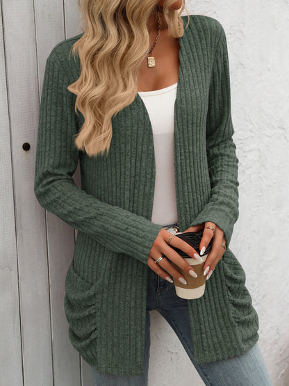 Mandy Open Front Long Sleeve Ribbed Cardigan-Angel Casuals