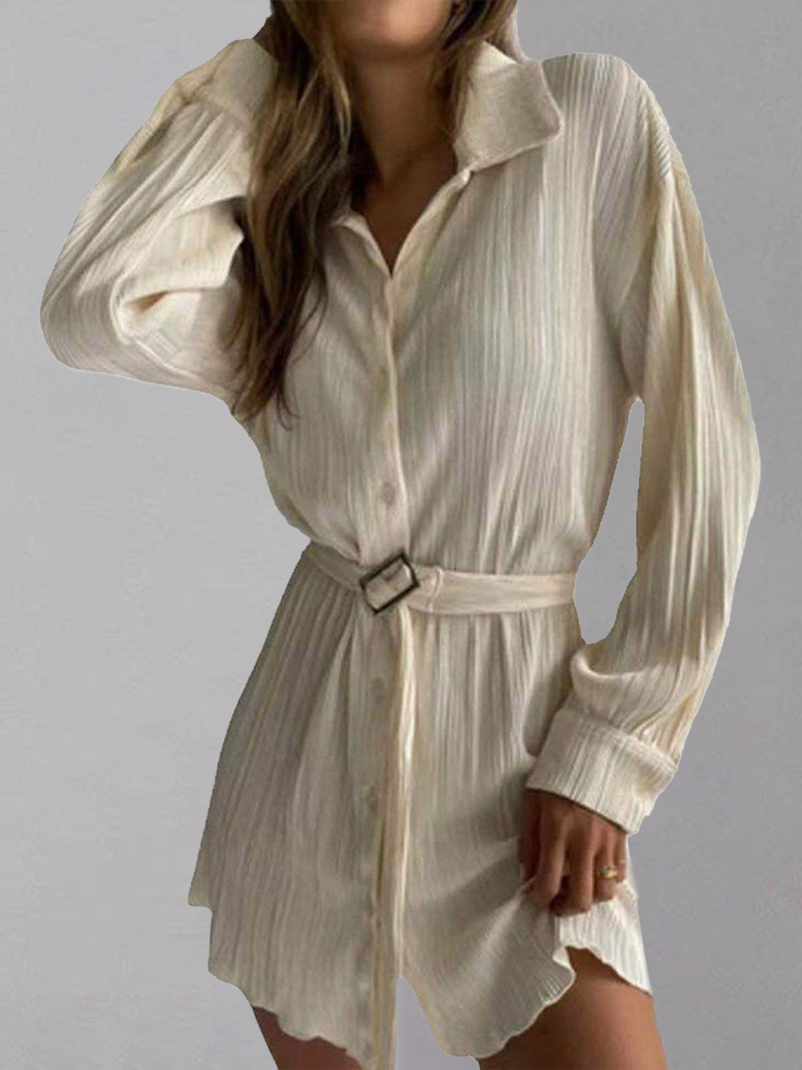 Button Up Dropped Shoulder Shirt Dress-Angel Casuals