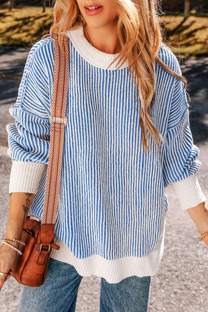Round Neck Dropped Shoulder Sweater-Angel Casuals