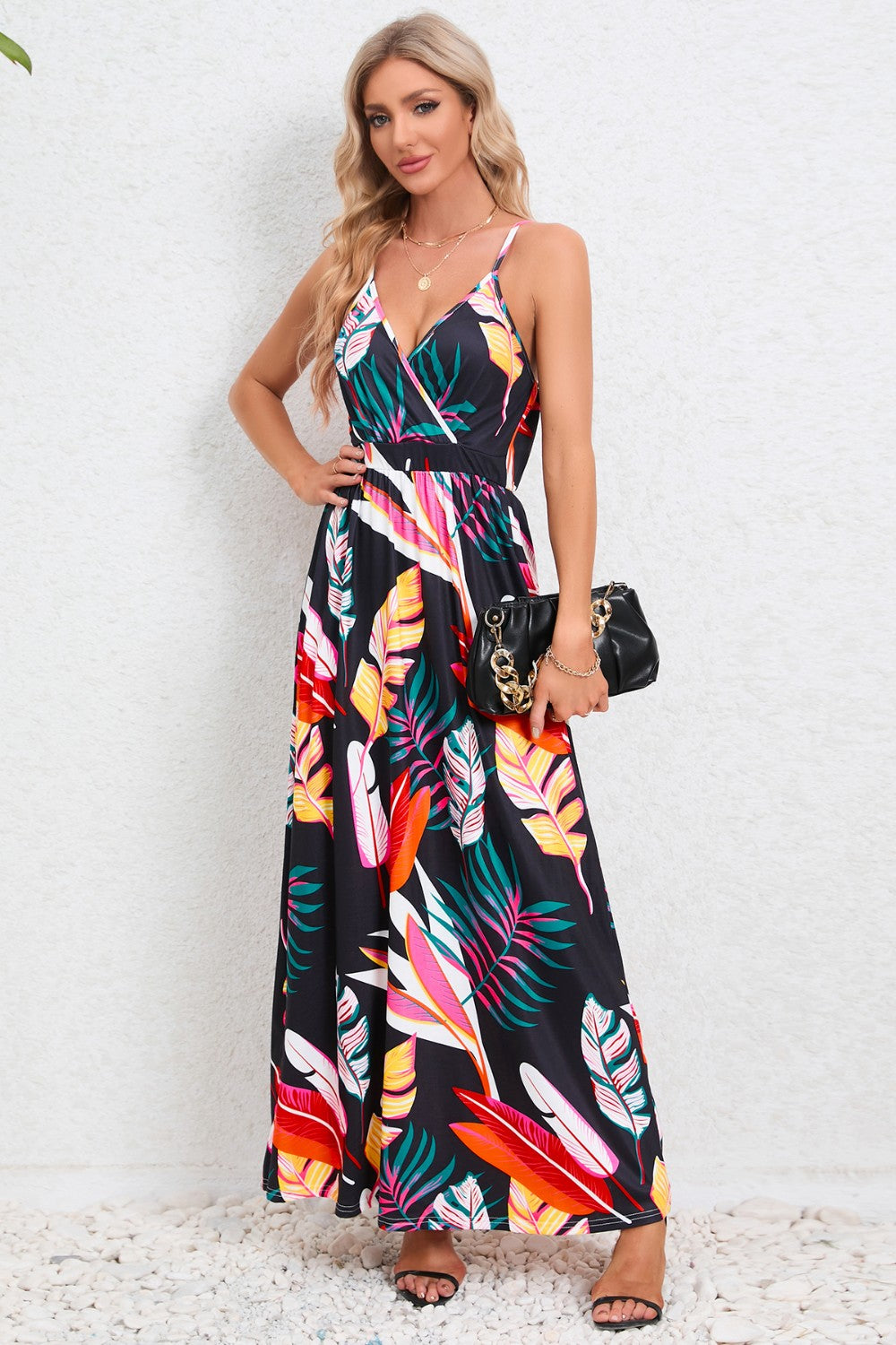 Printed Surplice Maxi Cami Dress-Angel Casuals