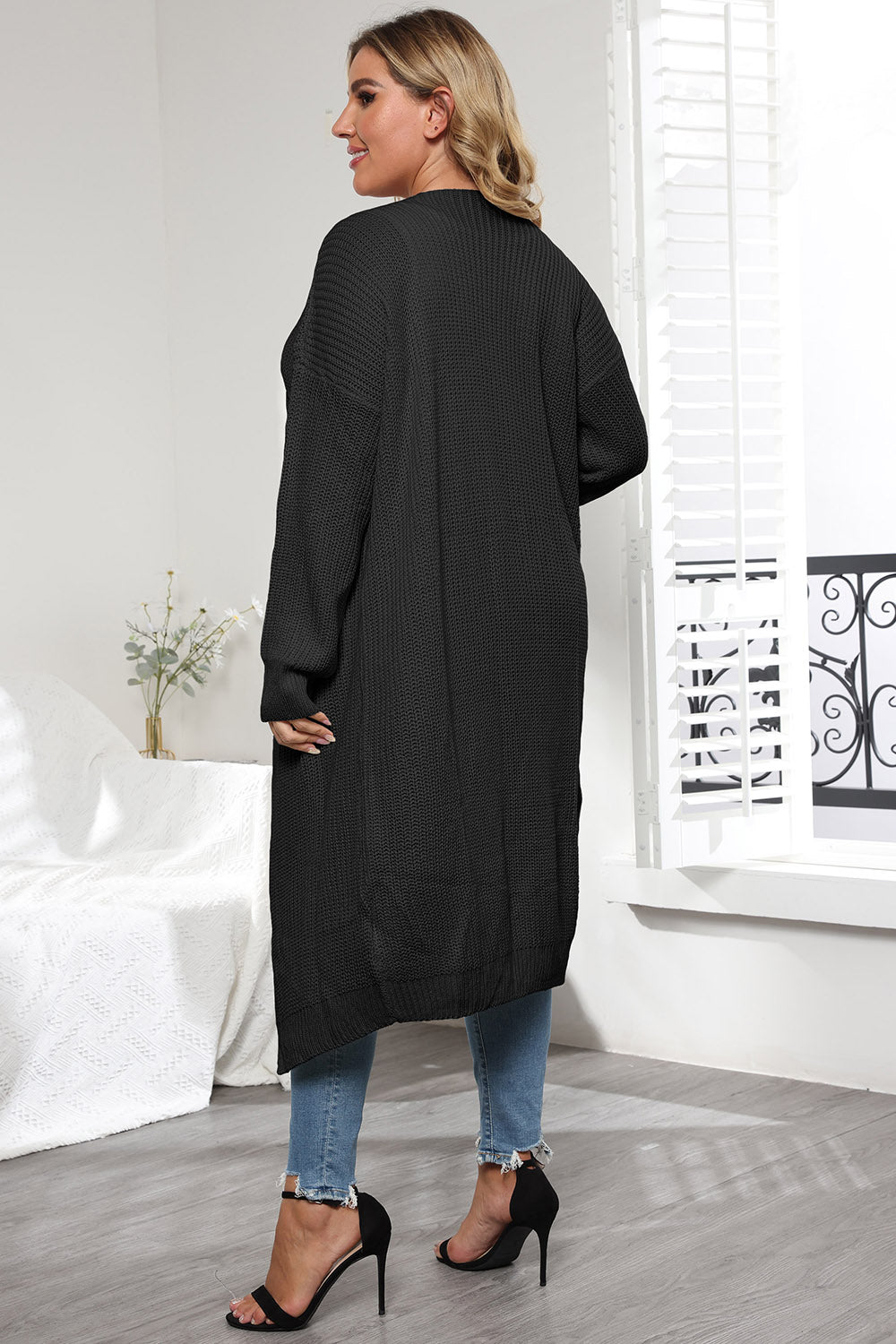 Plus Size Open Front Long Sleeve Cardigan-Angel Casuals
