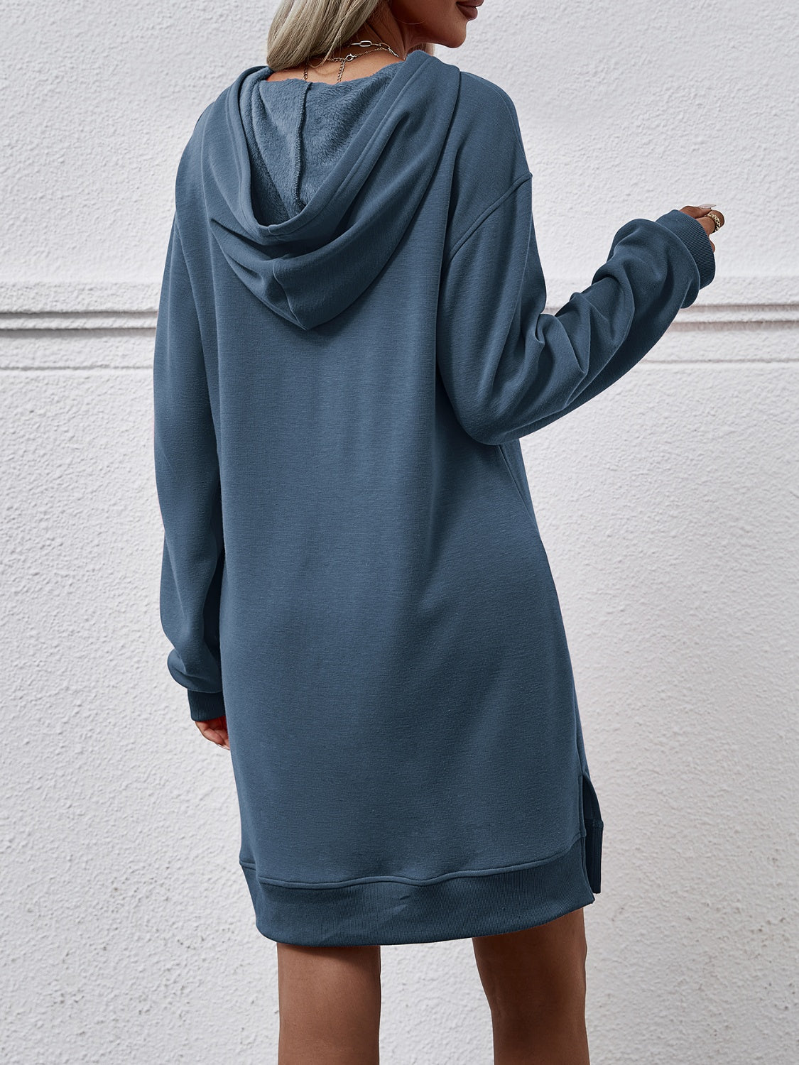 Slit Long Sleeve Hooded Dress with Pocket-Angel Casuals