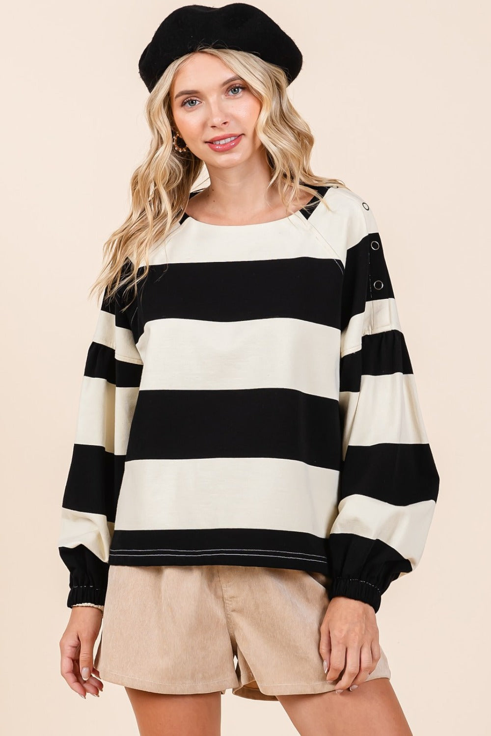 Mittoshop Striped Snap Shoulder Long Sleeve T-Shirt-Angel Casuals