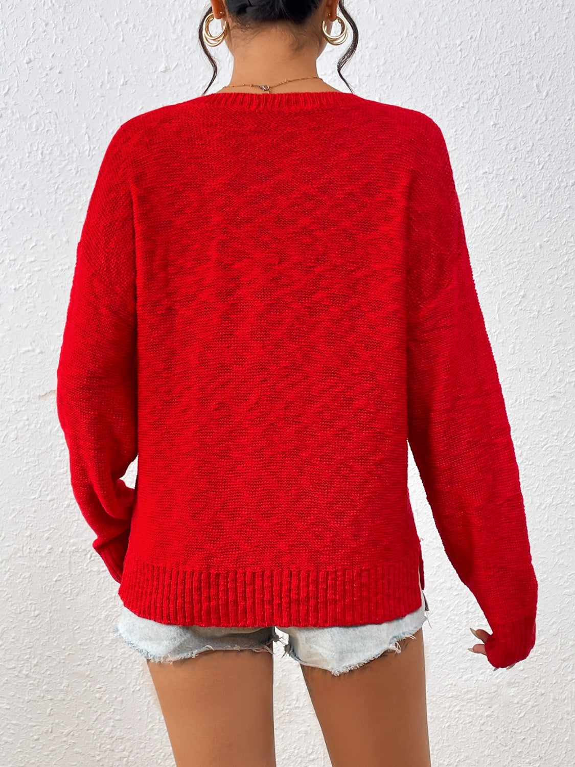 Letter Round Neck Long Sleeve Sweater-Angel Casuals