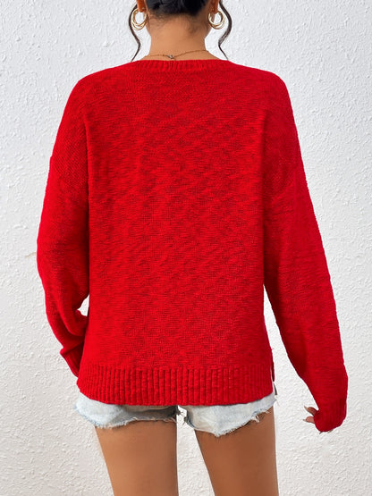 Letter Round Neck Long Sleeve Sweater-Angel Casuals