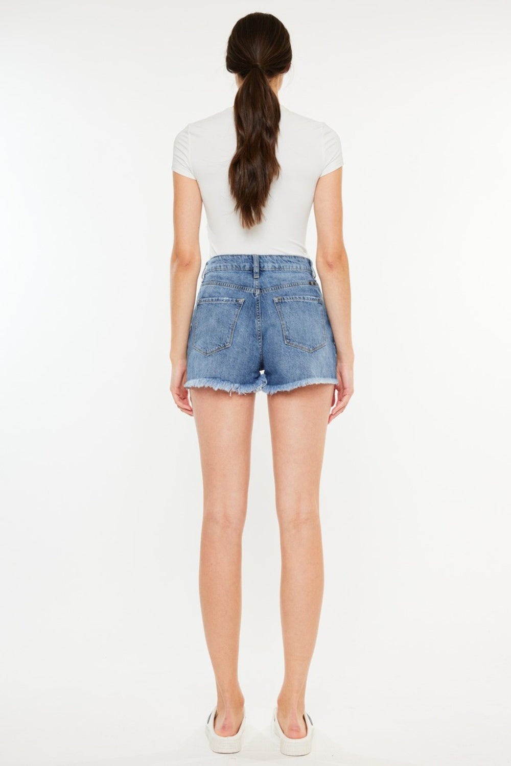 Kancan Distressed Raw Hem High Waist Denim Shorts-Angel Casuals