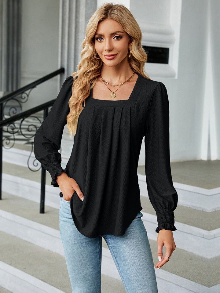 Square Neck Puff Sleeve Blouse-Angel Casuals