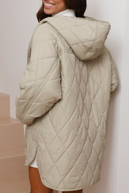 Snap Down Long Sleeve Quilted Winter Coat-Angel Casuals
