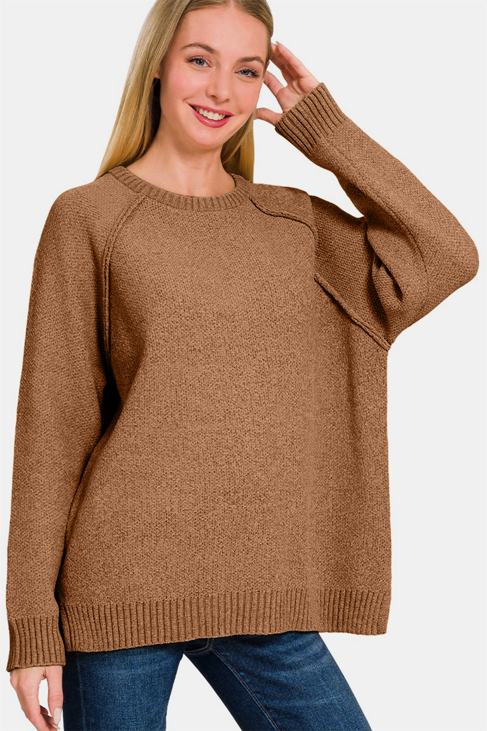 Zenana Side Slit Raglan Sleeve Sweater-Angel Casuals