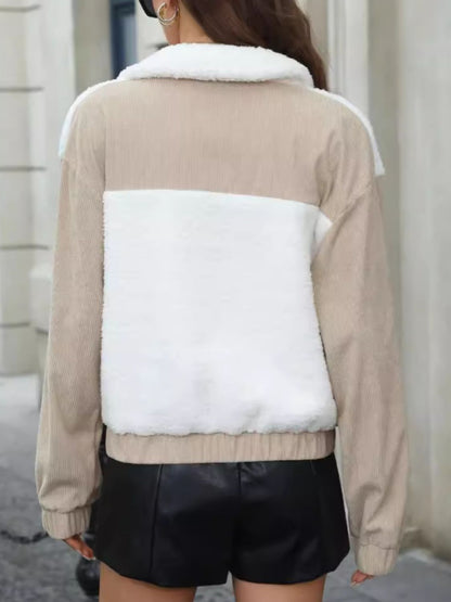 Contrast Zip Up Long Sleeve Jacket-Angel Casuals