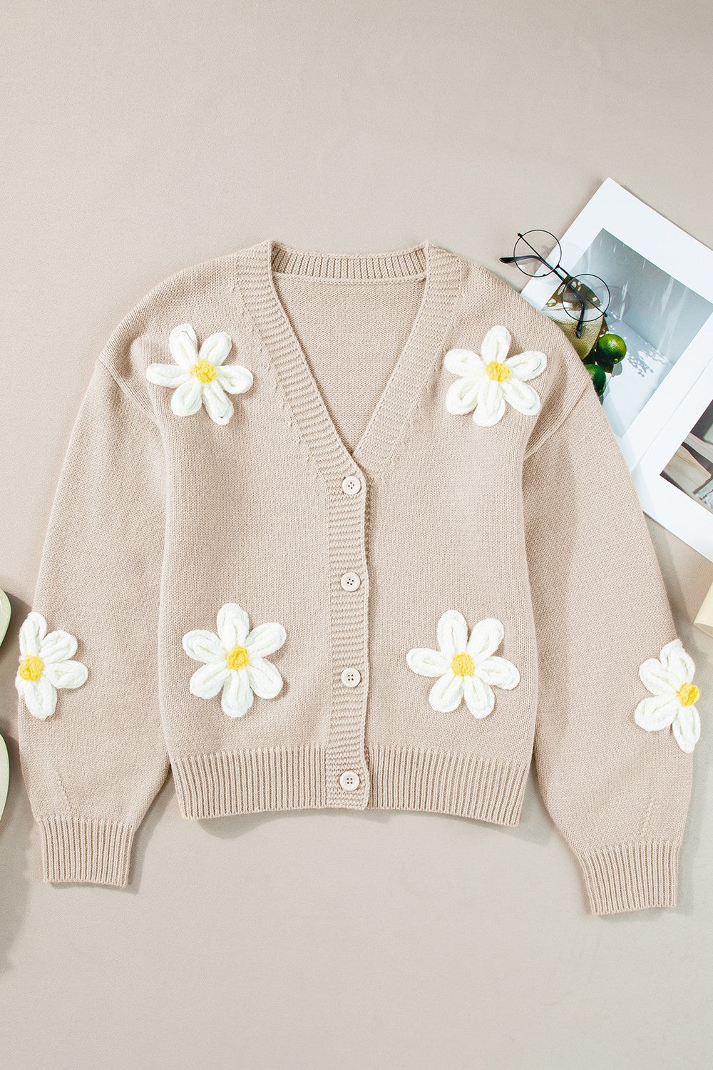 Flower Dropped Shoulder Long Sleeve Cardigan-Angel Casuals