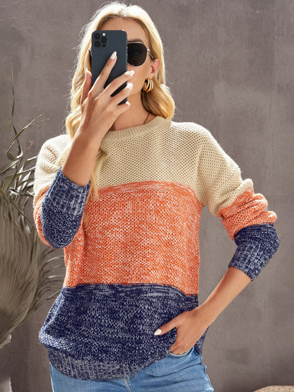 Color Block Dropped Shoulder Sweater-Angel Casuals