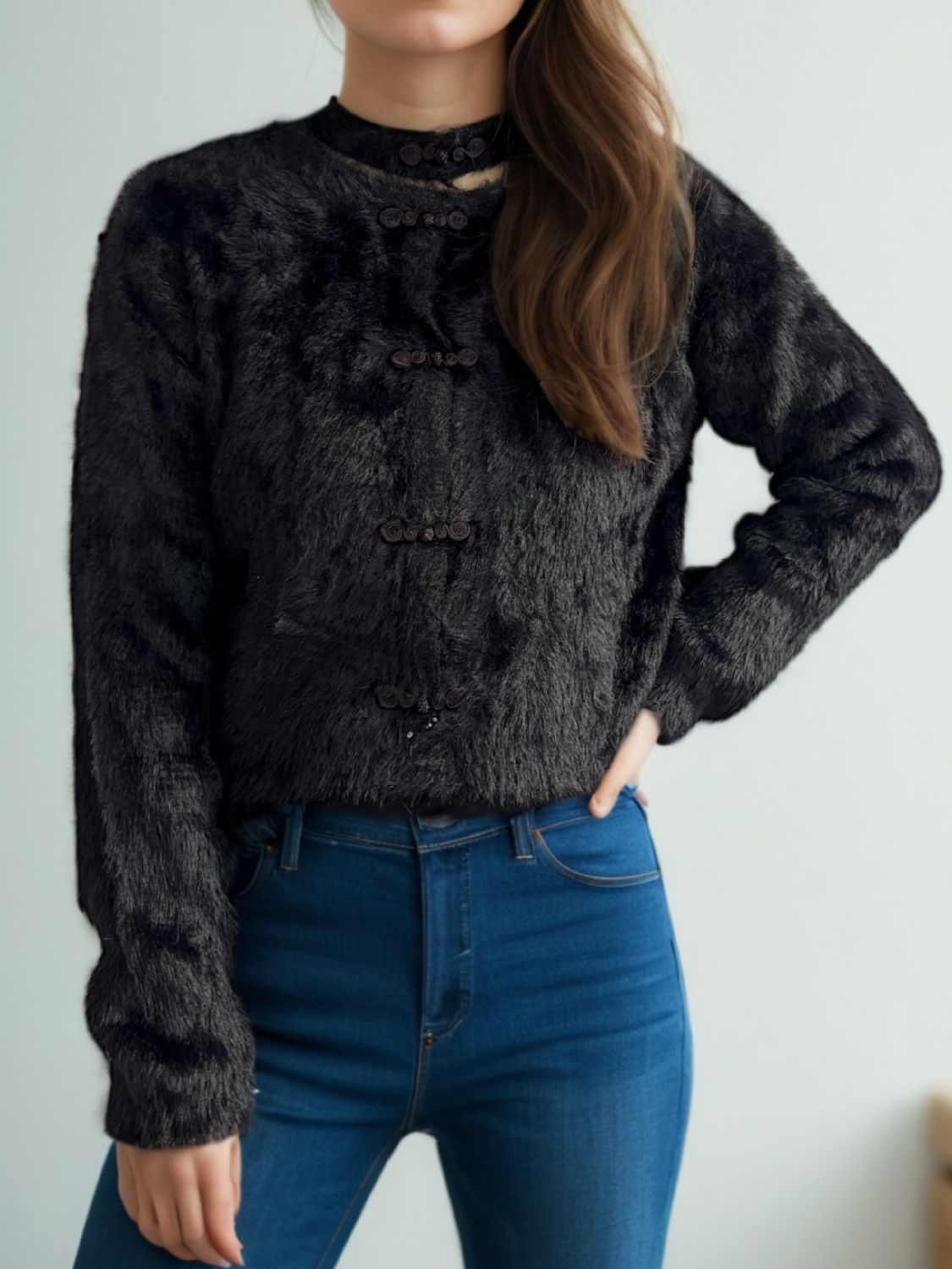 Cutout Knot Button Long Sleeve Cardigan-Angel Casuals
