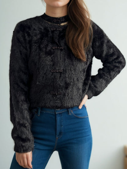 Cutout Knot Button Long Sleeve Cardigan-Angel Casuals