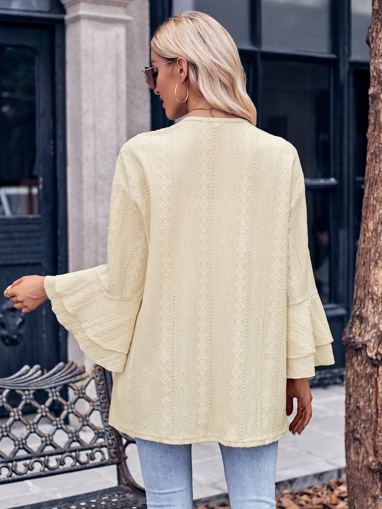 Eyelet Bell Sleeve Cardigan-Angel Casuals