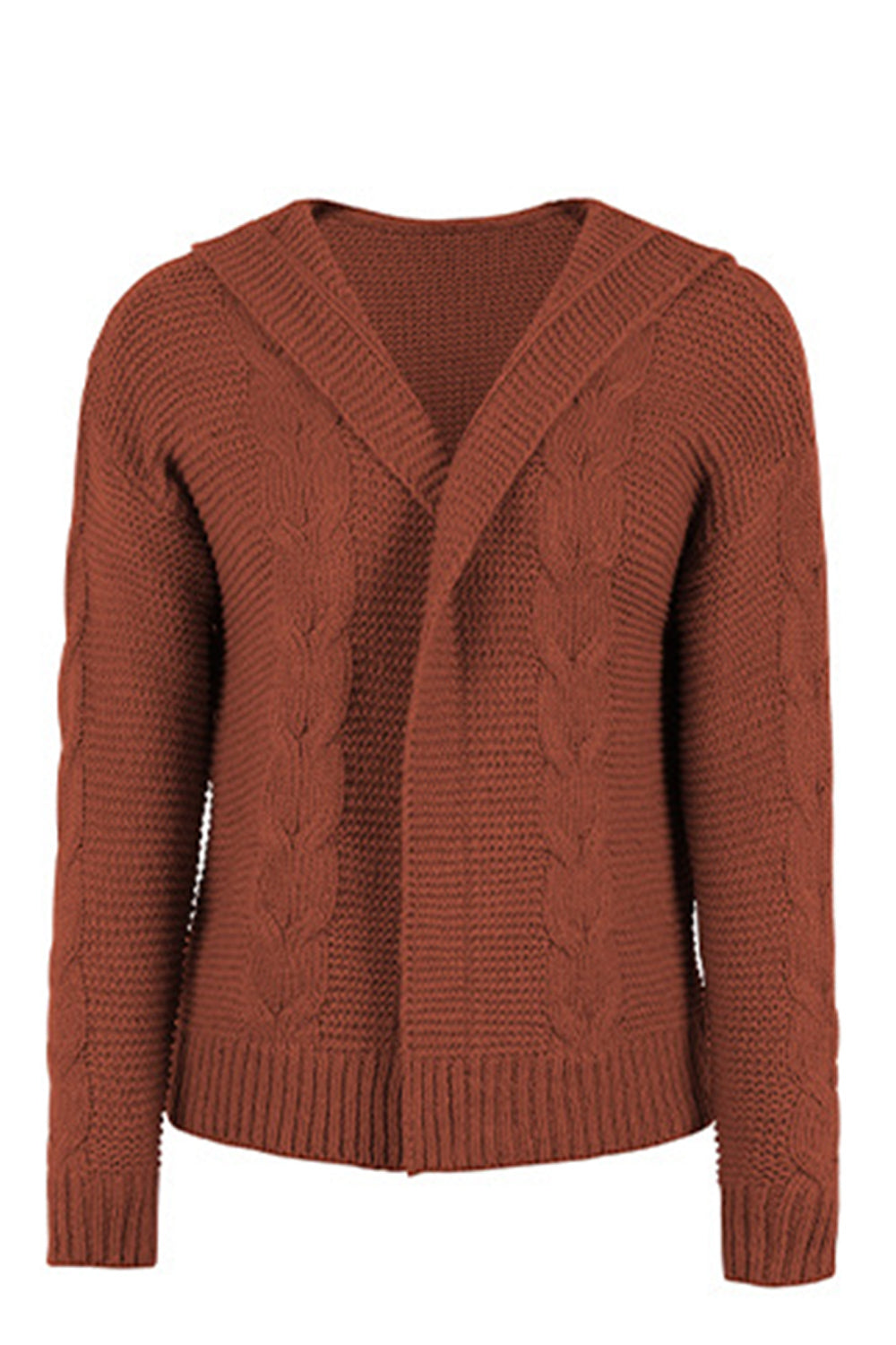 Cable-Knit Dropped Shoulder Hooded Cardigan-Angel Casuals