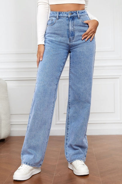 High Waist Straight Jeans-Angel Casuals