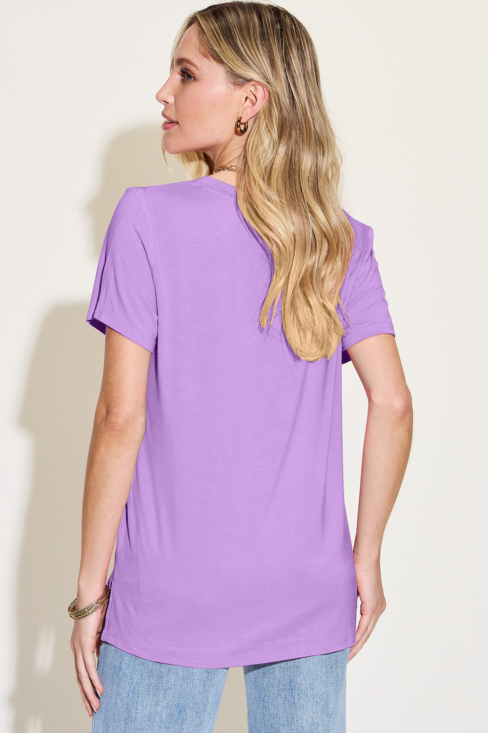 Basic Bae Bamboo Full Size V-Neck High-Low T-Shirt-Angel Casuals