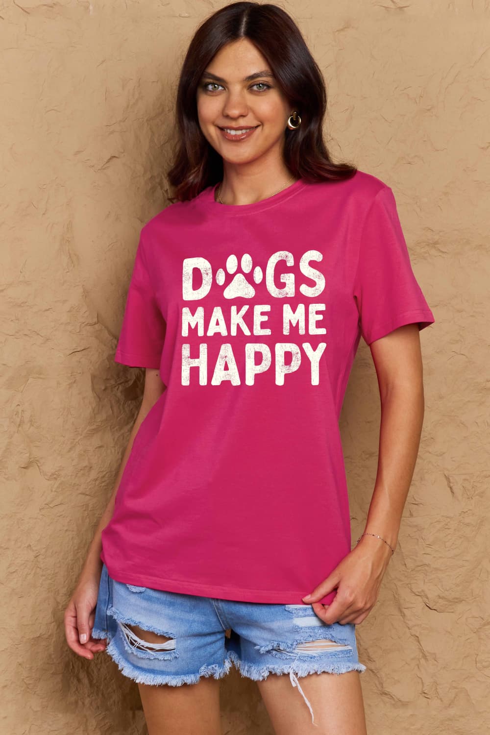 Simply Love Full Size DOGS MAKE ME HAPPY Graphic Cotton T-Shirt-Angel Casuals