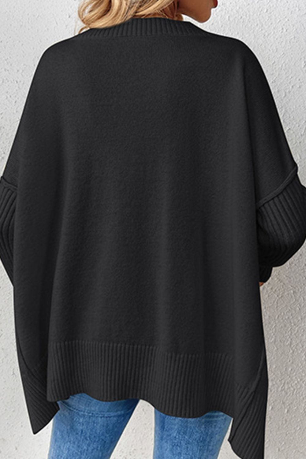 Slit V-Neck Dropped Shoulder Sweater-Angel Casuals