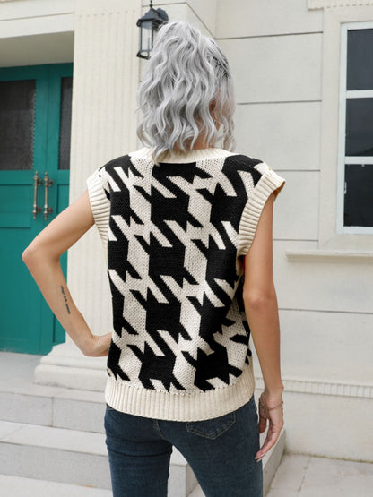 Houndstooth V-Neck Sweater Vest-Angel Casuals