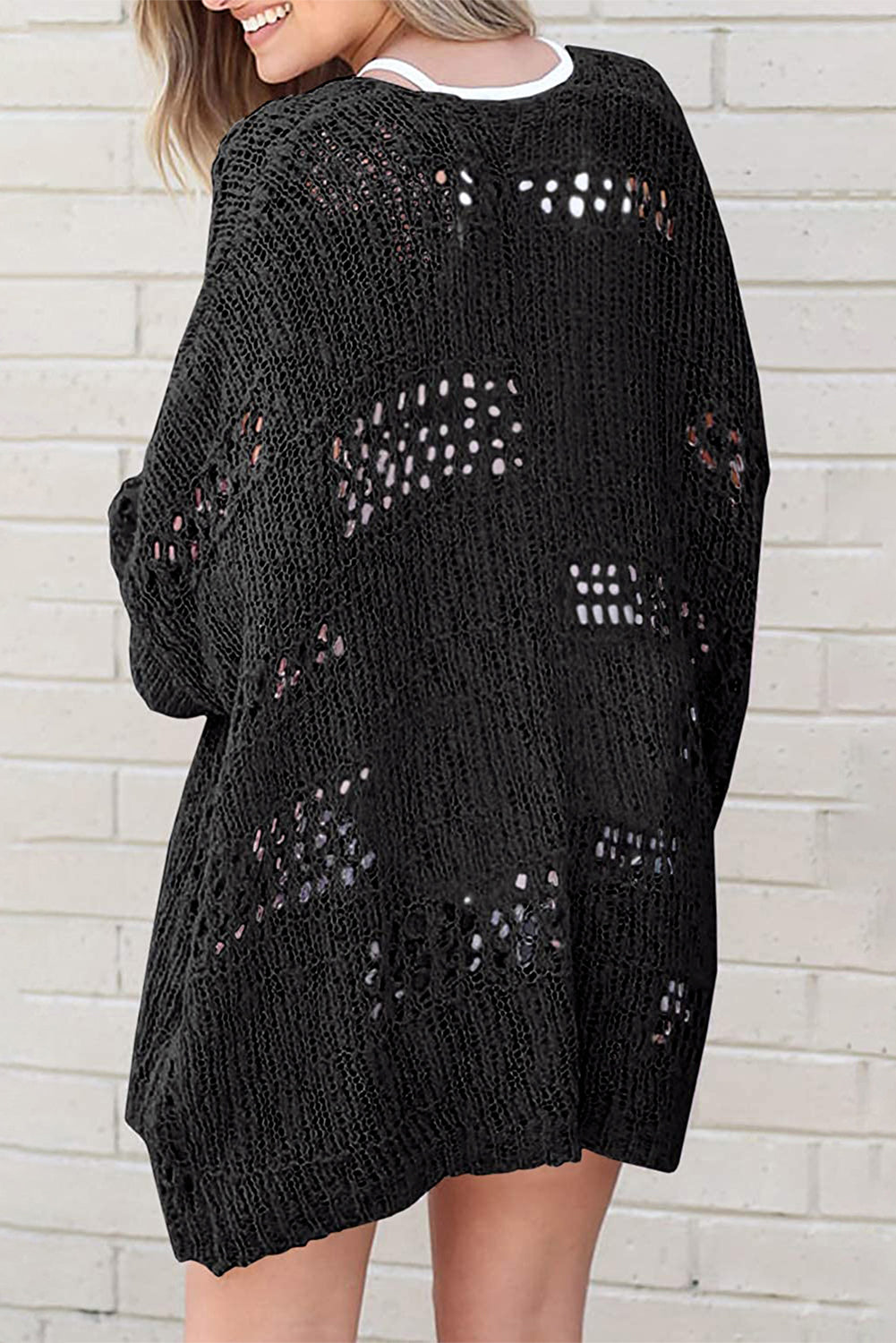 Openwork Long Sleeve Cardigan-Angel Casuals