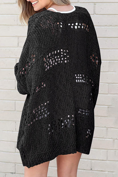 Openwork Long Sleeve Cardigan-Angel Casuals