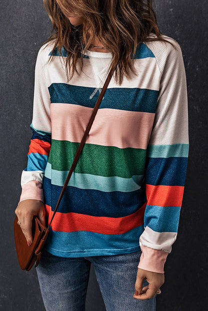 Striped Raglan Sleeve Round Neck Tee-Angel Casuals