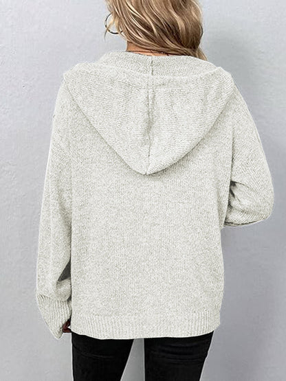 Button Up Drawstring Long Sleeve Hooded Cardigan-Angel Casuals
