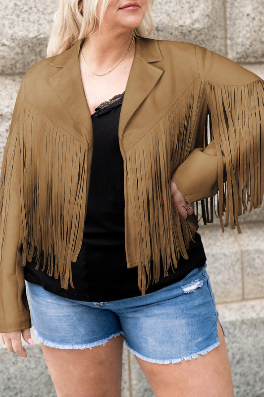 Plus Size Fringe Open Front Jacket-Angel Casuals