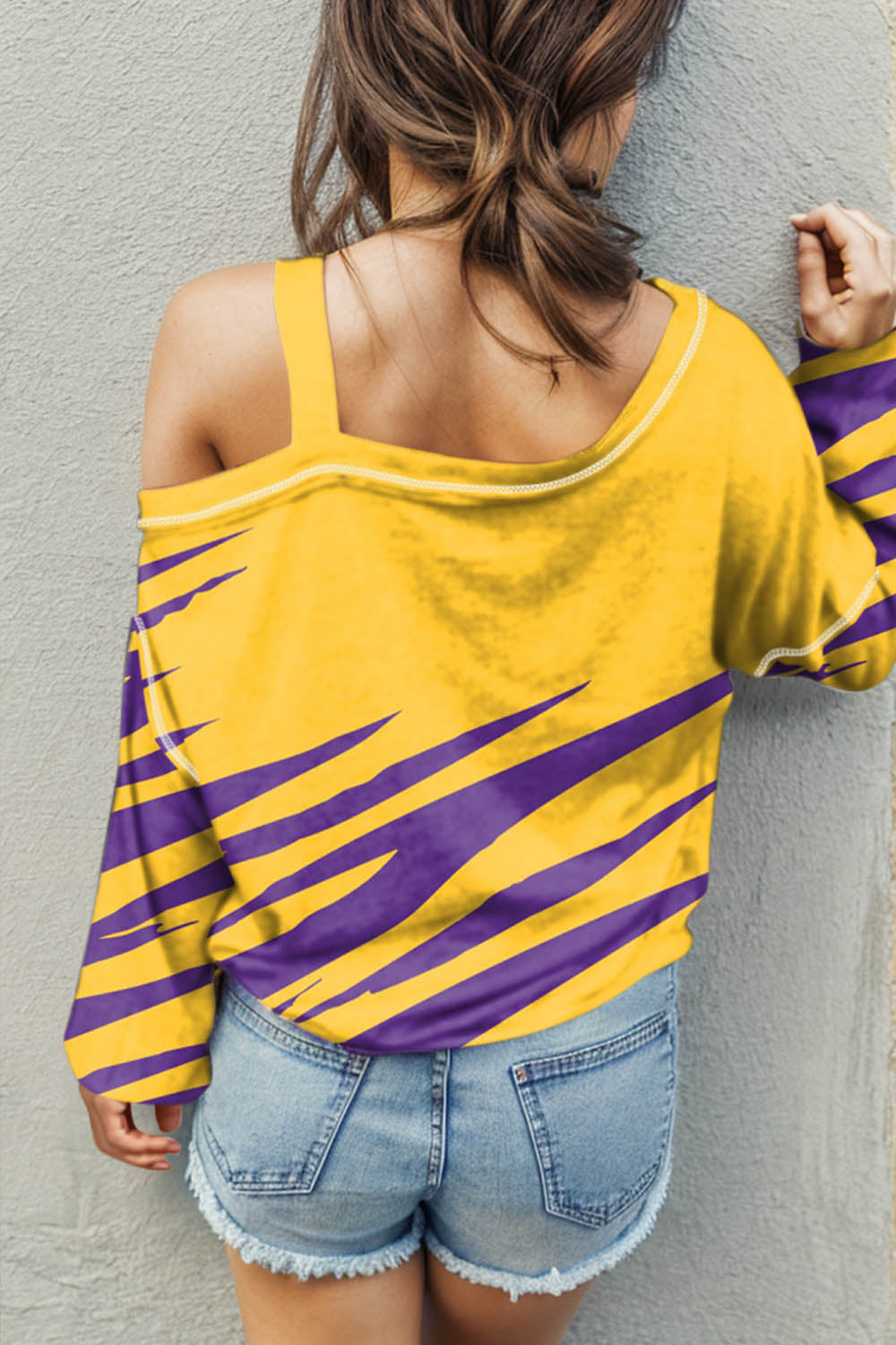 Graphic Asymmetrical Neck Long Sleeve T-Shirt-Angel Casuals