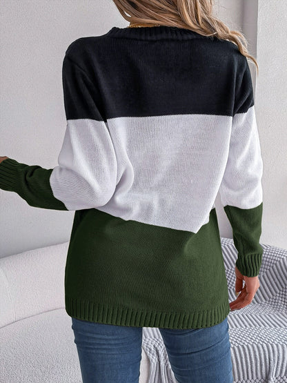 Cable-Knit Striped Button Up Cardigan-Angel Casuals