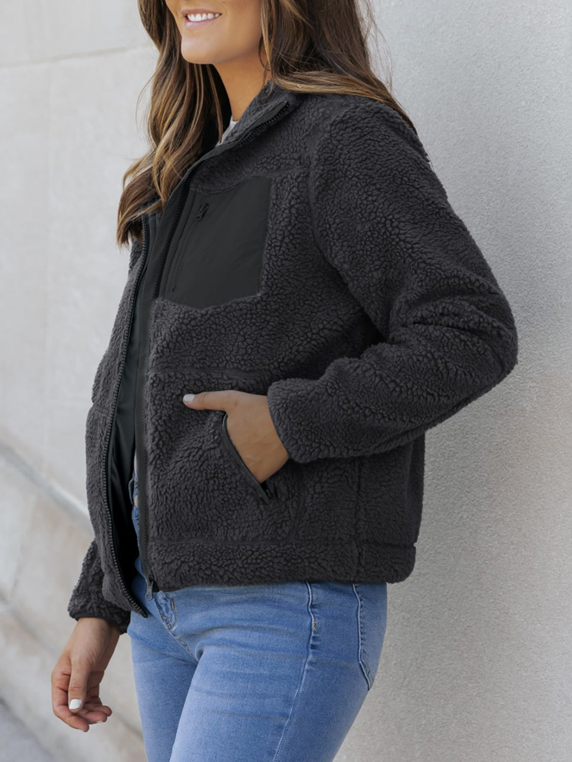 Zip Up Long Sleeve Plush Jacket-Angel Casuals