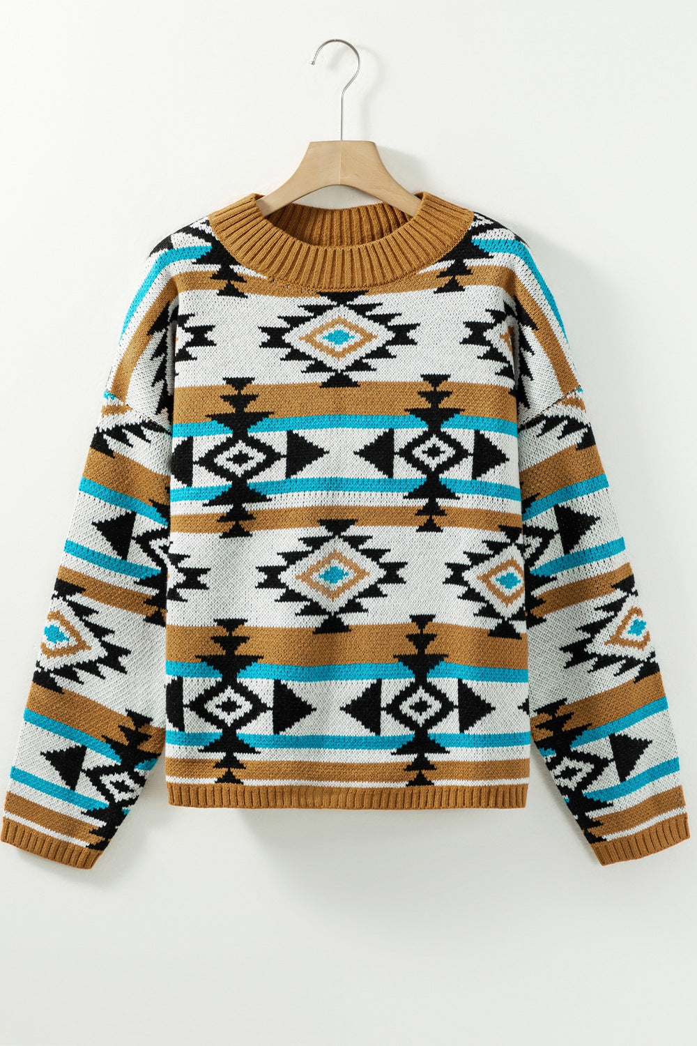 Geometric Round Neck Long Sleeve Sweater-Angel Casuals