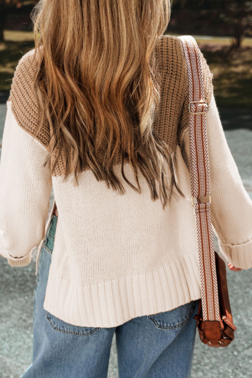 Slit Color Block Turtleneck Long Sleeve Sweater-Angel Casuals