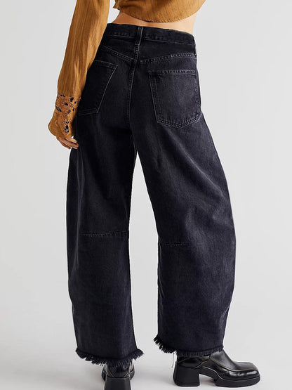 Raw Hem Wide Leg Jeans with Pockets-Angel Casuals