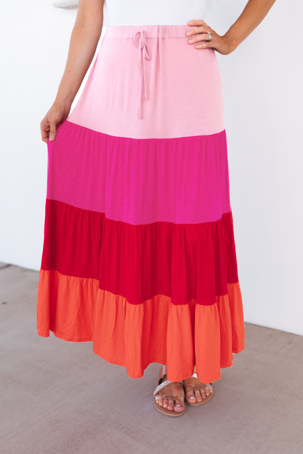 Color Block Tiered Maxi Skirt-Angel Casuals