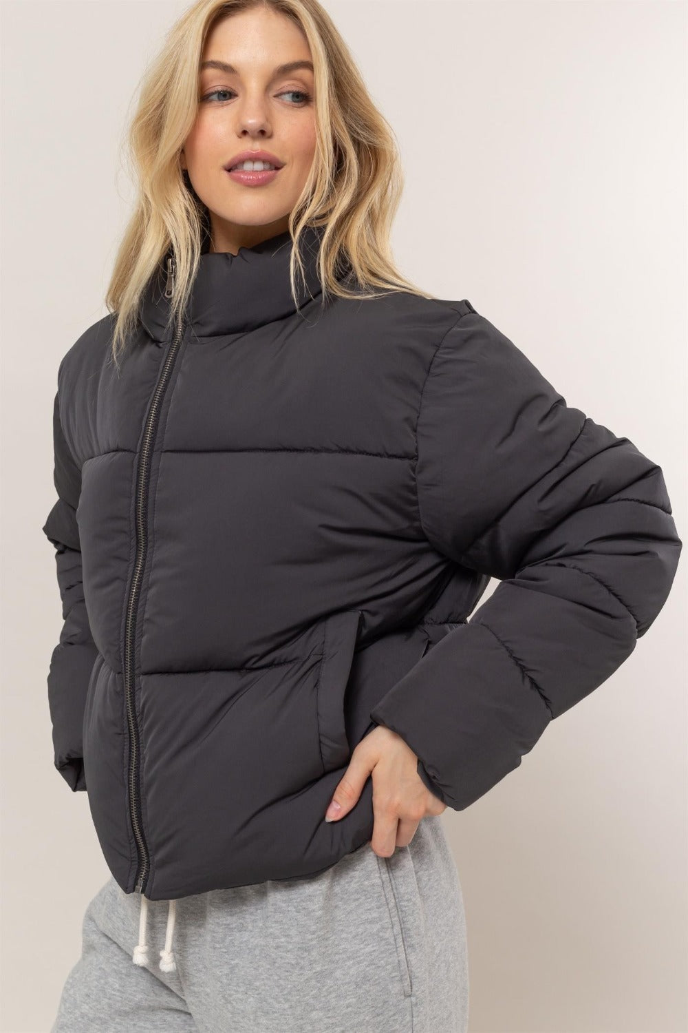 HYFVE Quilted Back Drawstring Puffer Jacket-Angel Casuals